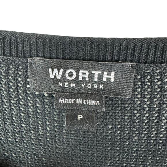 Worth New York Black Long Sleeve 100% Cotton Open Knit Cut Out V-Neck Sweater - Picture 9 of 11